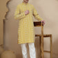 Geometric Print Silk Blend Straight Kurta Set for Men ( JOKP P 5250 Yellow )