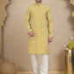Geometric Print Silk Blend Straight Kurta Set for Men ( JOKP P 5250 Yellow )