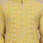 Geometric Print Silk Blend Straight Kurta Set for Men ( JOKP P 5250 Yellow )