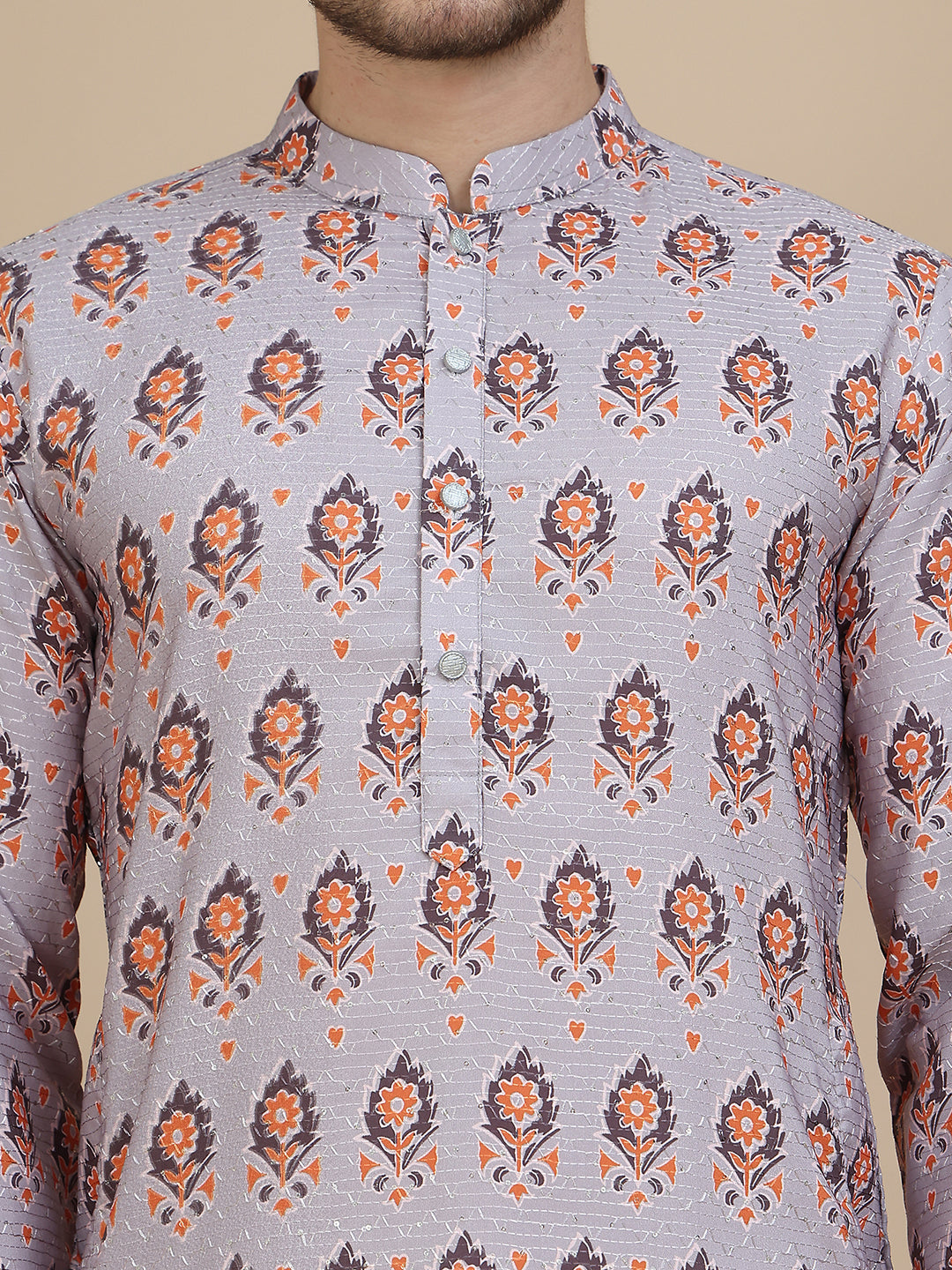 Printed Silk Blend Straight Kurta Set for Men ( JOKP P 5251 Grey )