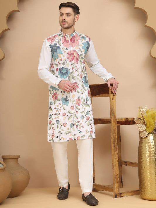 White Embroidered Kurta Set with Sequins & Zari Work ( JOKP P 5255 White )