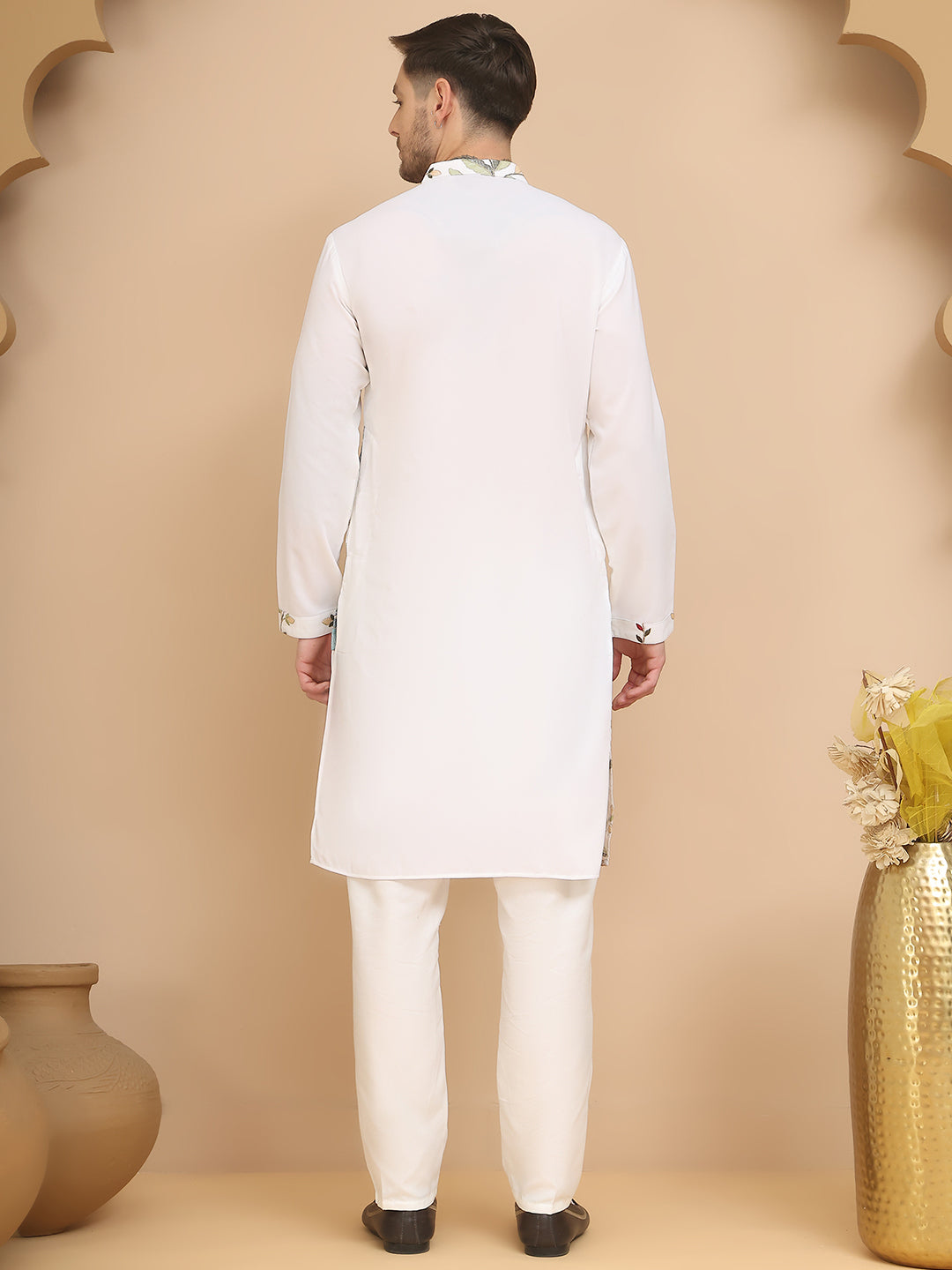 White Embroidered Kurta Set with Sequins & Zari Work ( JOKP P 5255 White )