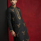 Silk Blend Kurta Pyjama Set with Golden Eagle Embroidery ( JOKP B-P 5256Black )