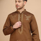 Silk Blend Kurta Pyjama Set with Golden Eagle Embroidery ( JOKP P 5256 Brown )