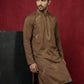Silk Blend Kurta Pyjama Set with Golden Eagle Embroidery ( JOKP B-P 5256Brown )
