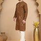 Silk Blend Kurta Pyjama Set with Golden Eagle Embroidery ( JOKP P 5256 Brown )