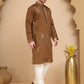Silk Blend Kurta Pyjama Set with Golden Eagle Embroidery ( JOKP P 5256 Brown )
