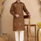 Silk Blend Kurta Pyjama Set with Golden Eagle Embroidery ( JOKP P 5256 Brown )