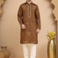 Silk Blend Kurta Pyjama Set with Golden Eagle Embroidery ( JOKP P 5256 Brown )