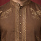 Silk Blend Kurta Pyjama Set with Golden Eagle Embroidery ( JOKP B-P 5256Brown )