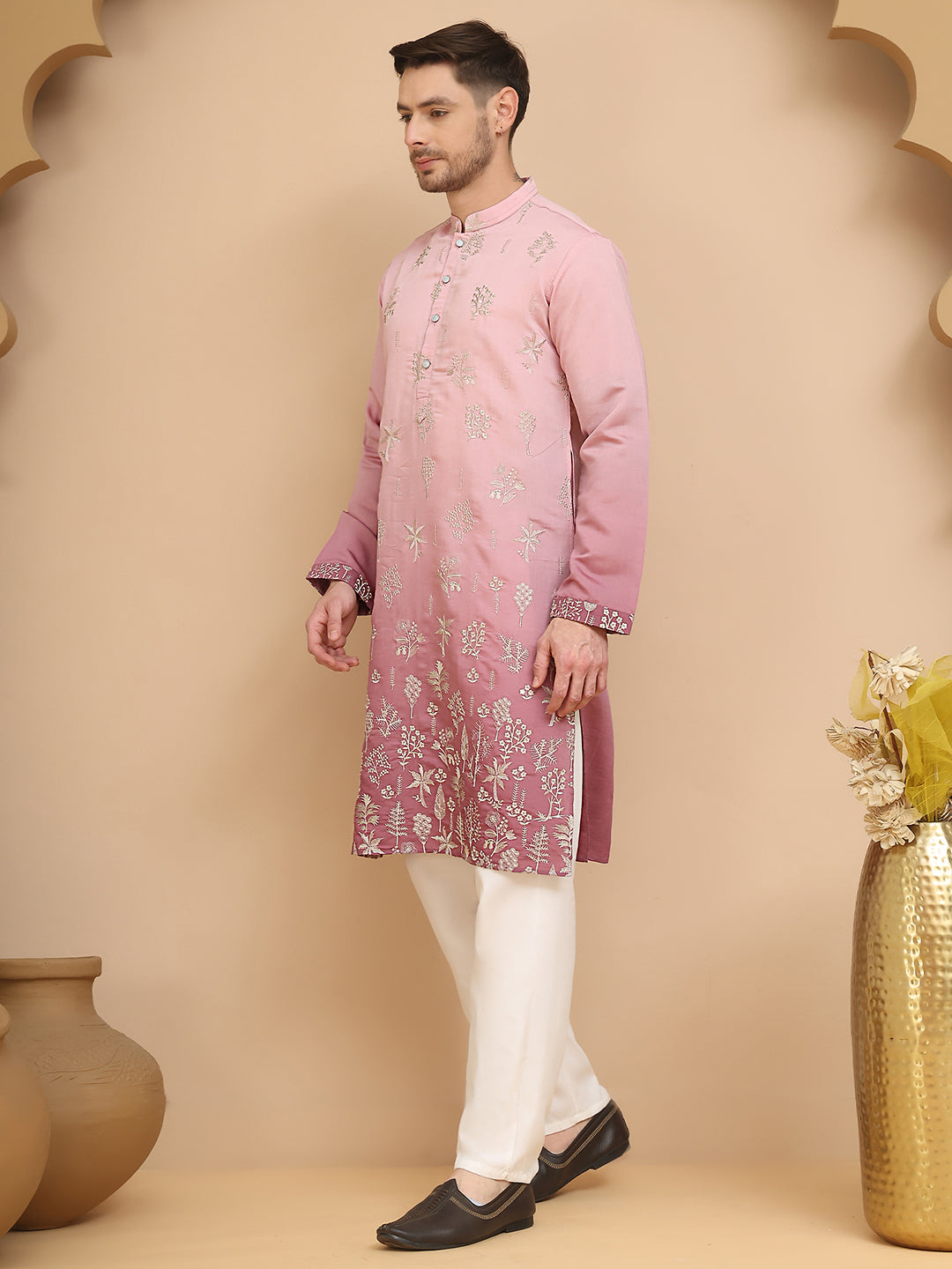 Ombre & Embroidered Kurta Pyjama Set ( JOKP P 5257 Pink )