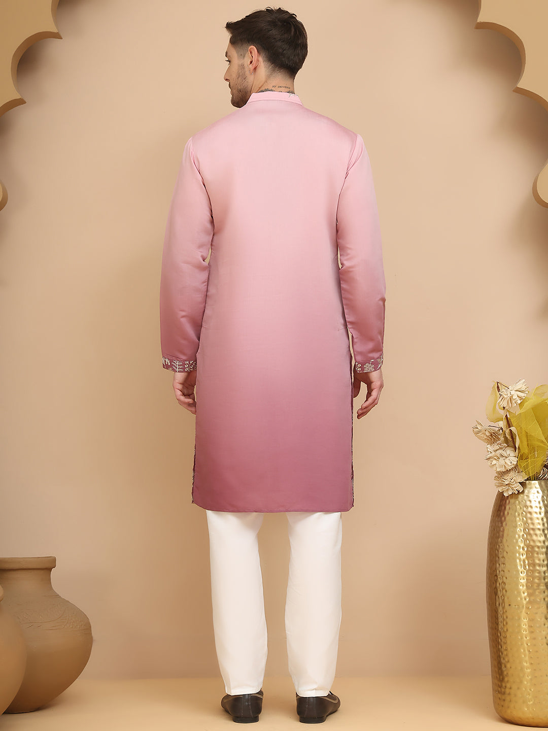 Ombre & Embroidered Kurta Pyjama Set ( JOKP P 5257 Pink )