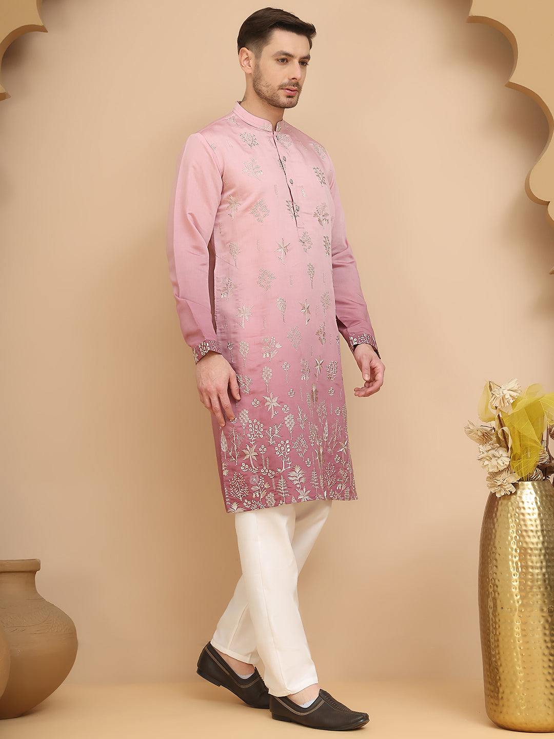 Ombre & Embroidered Kurta Pyjama Set ( JOKP P 5257 Pink )