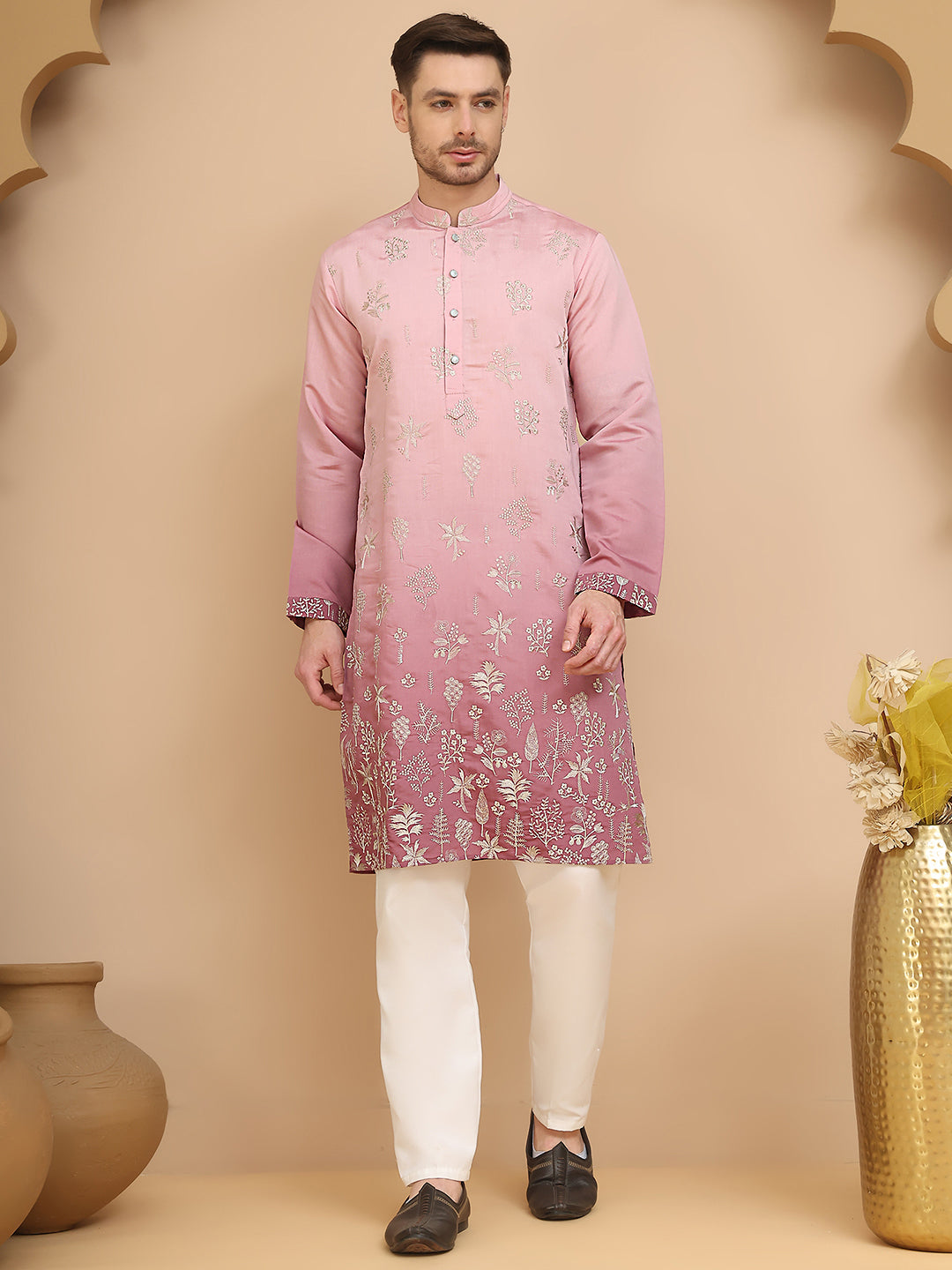 Ombre & Embroidered Kurta Pyjama Set ( JOKP P 5257 Pink )
