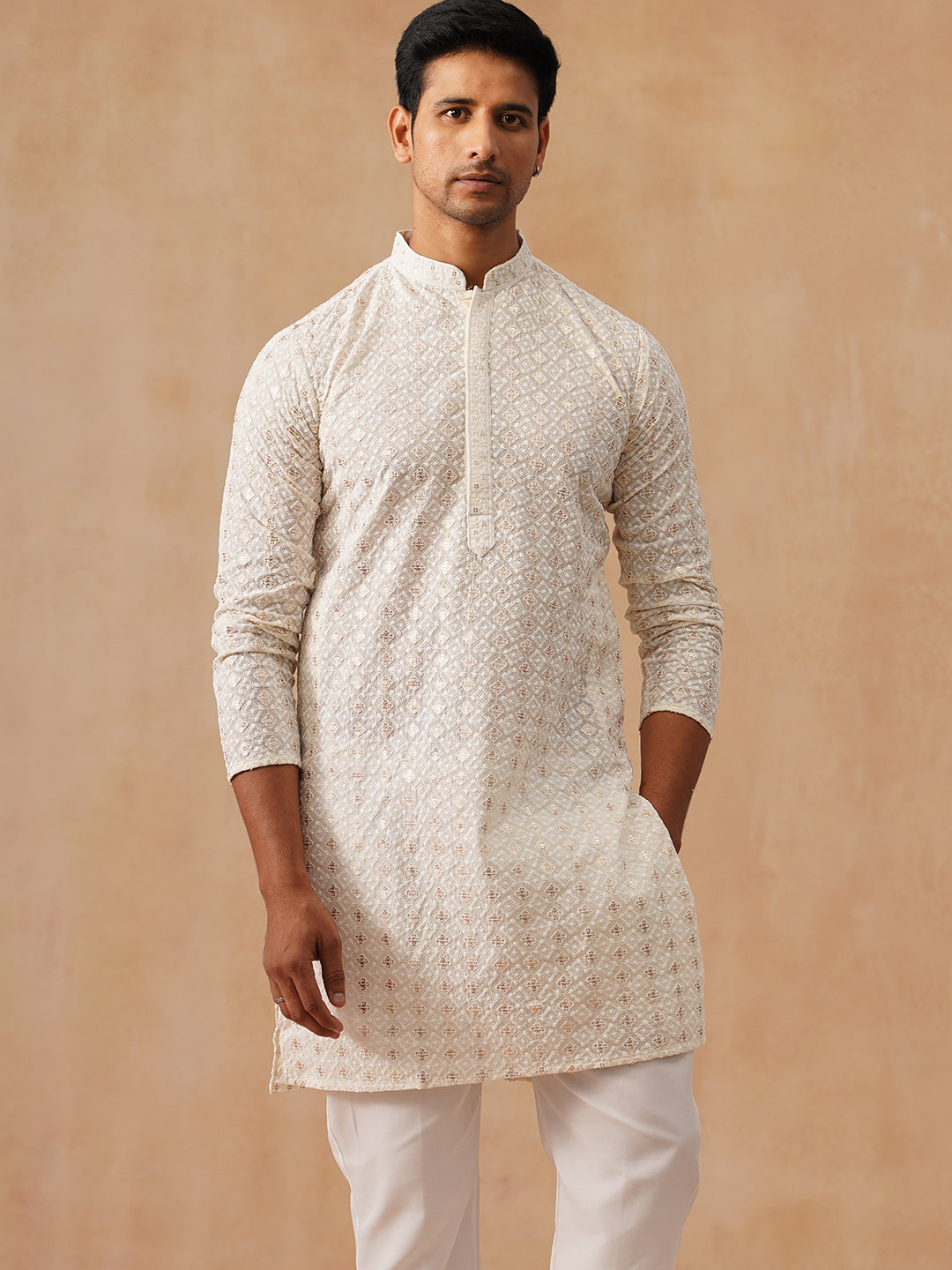 Men’s Ethnic Cotton Embroidered Kurta Pyjama ( JOKP P 5260 P 5260Cream ) [FF] [P-17]