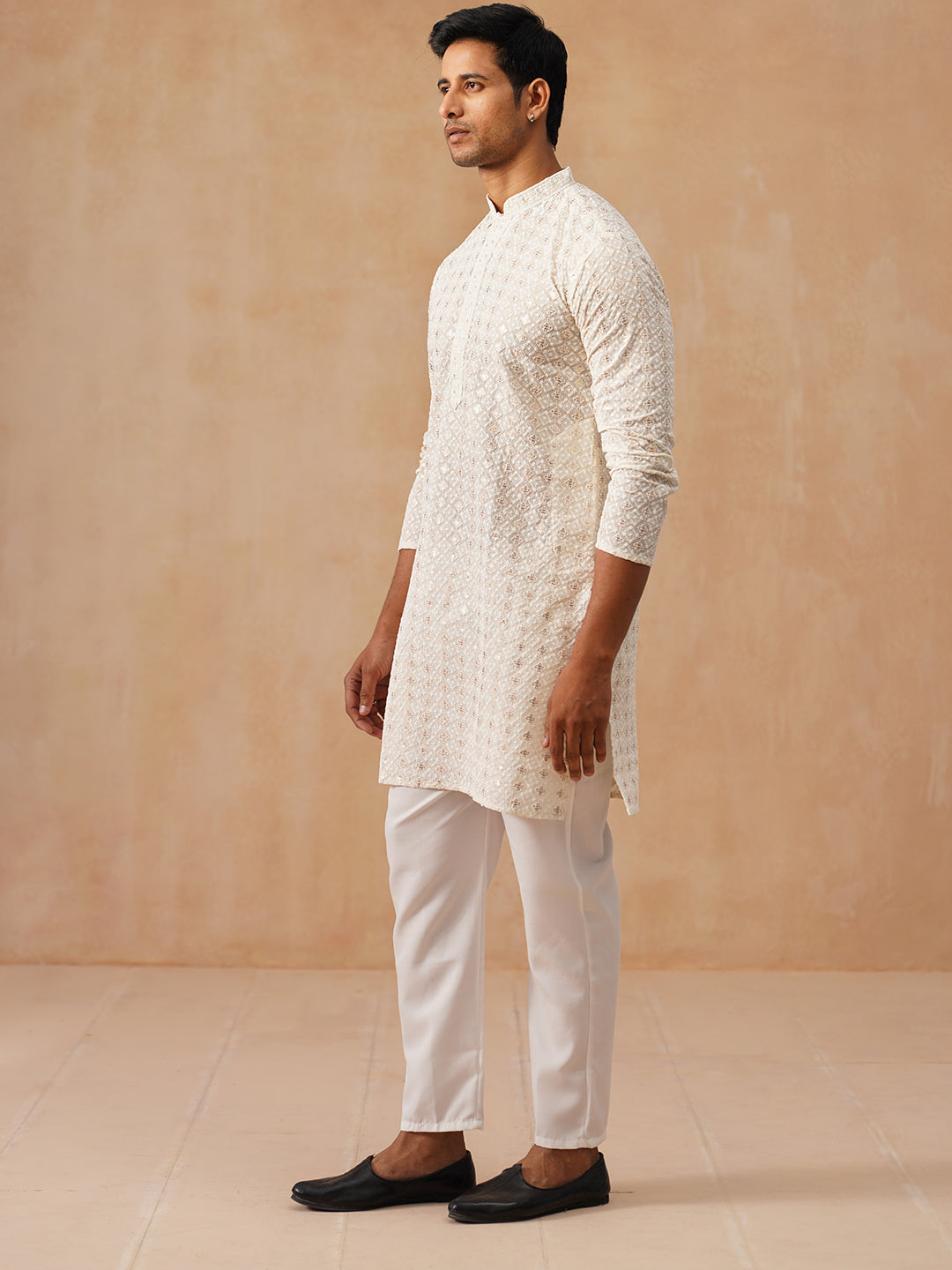 Men’s Ethnic Cotton Embroidered Kurta Pyjama ( JOKP P 5260 P 5260Cream ) [FF] [P-17]