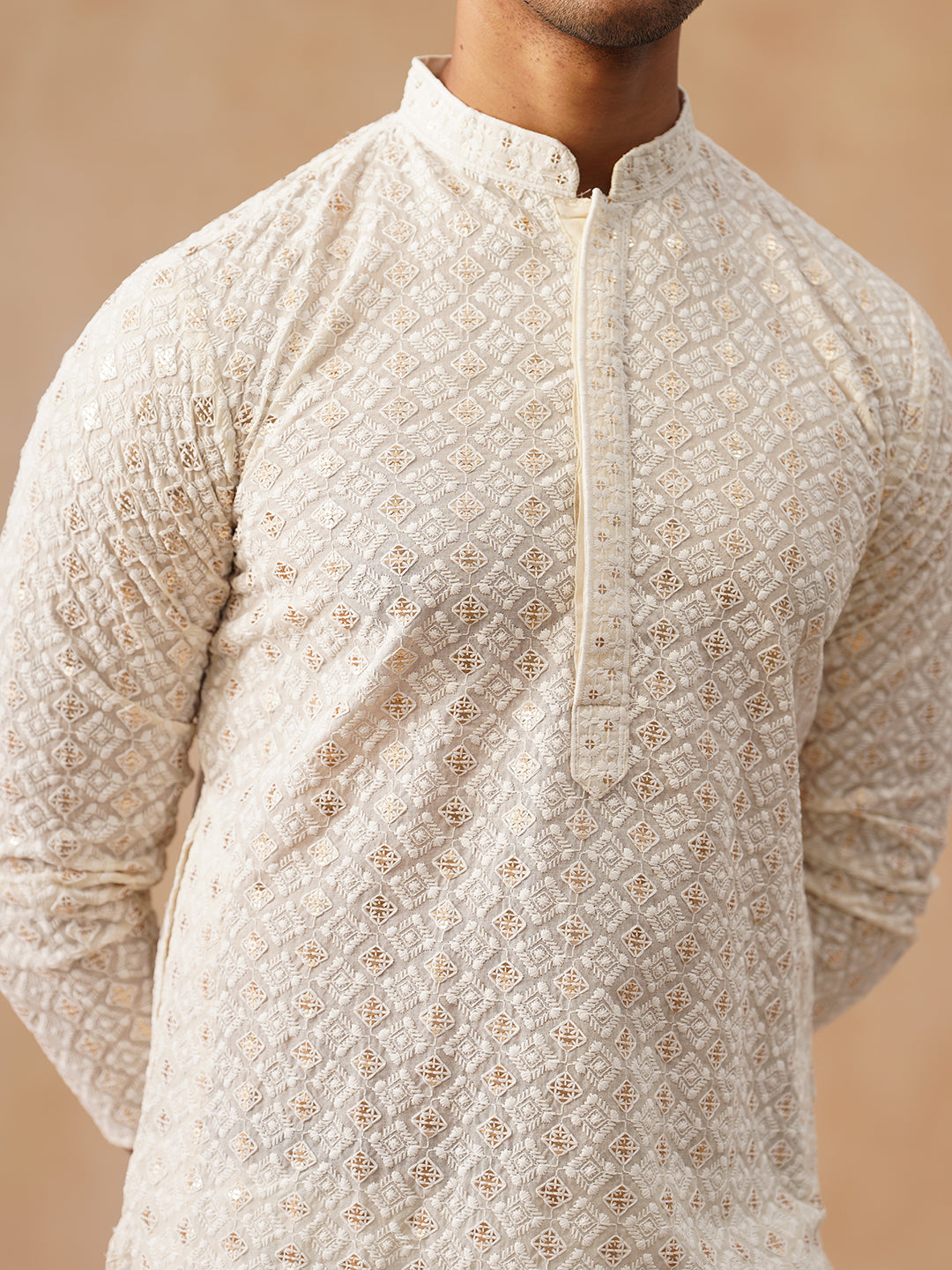Men’s Ethnic Cotton Embroidered Kurta Pyjama ( JOKP P 5260 P 5260Cream ) [FF] [P-17]
