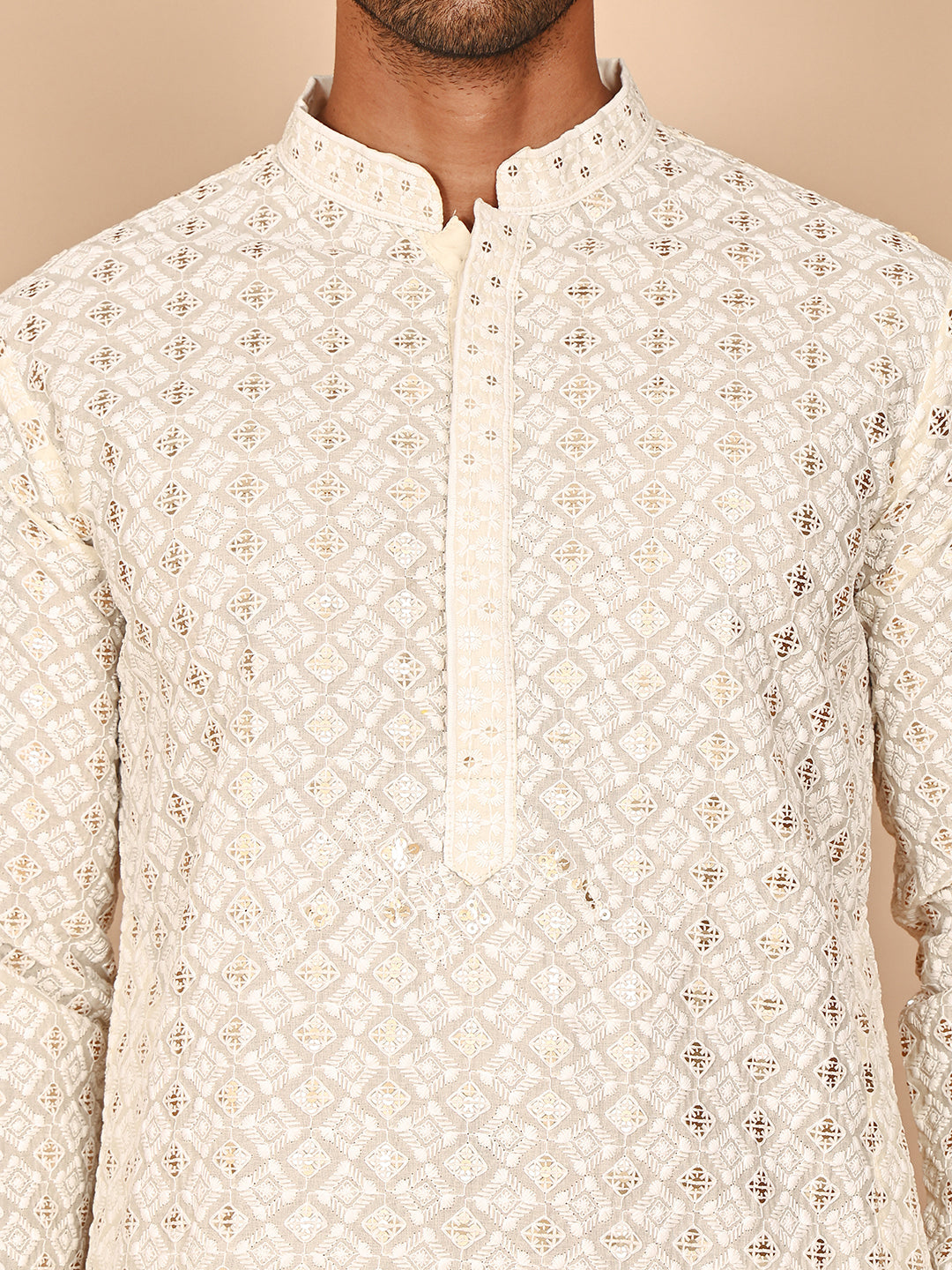 Men’s Ethnic Cotton Embroidered Kurta Pyjama ( JOKP P 5260 P 5260Cream ) [FF] [P-17]