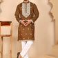 Embroidered Silk Blend Kurta Pyjama Set for Men ( JOKP P 5263 P 5263Mehndi ) [FF] [I-1-4]