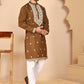 Embroidered Silk Blend Kurta Pyjama Set for Men ( JOKP P 5263 P 5263Mehndi ) [FF] [I-1-4]