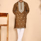 Embroidered Silk Blend Kurta Pyjama Set for Men ( JOKP P 5263 P 5263Mehndi ) [FF] [I-1-4]