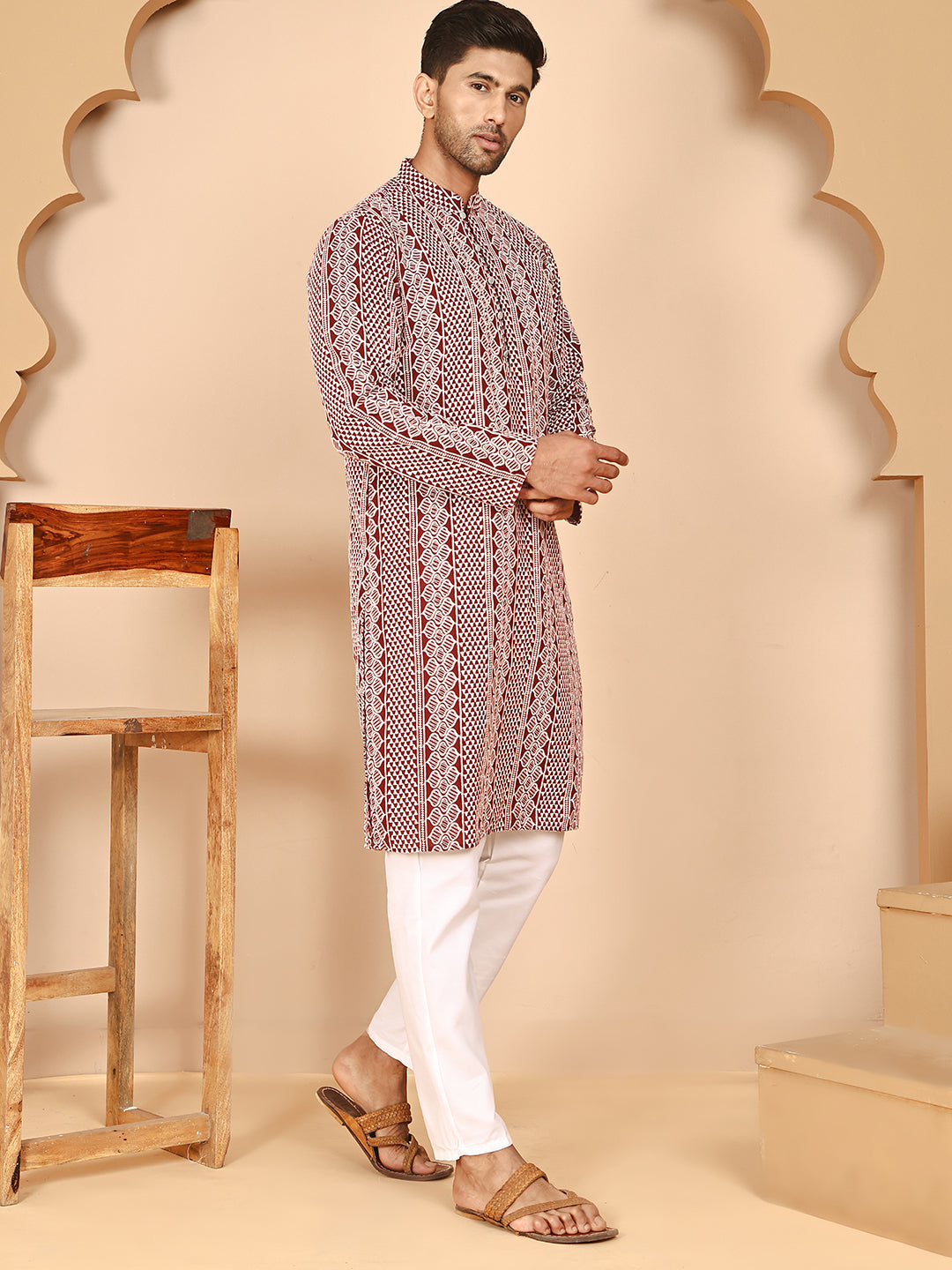 Embroidered Cotton Kurta with Churidar ( JOKP P 5264 P 5264Maroon ) [FF] [O-10]