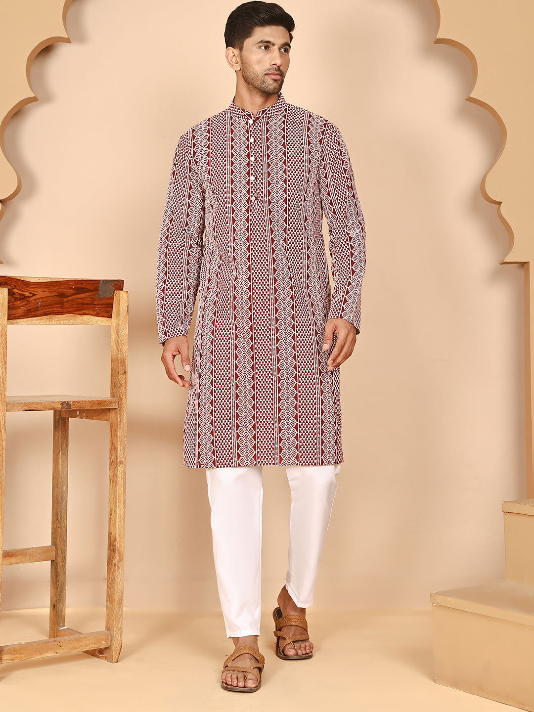 Embroidered Cotton Kurta with Churidar ( JOKP P 5264 P 5264Maroon ) [FF] [O-10]