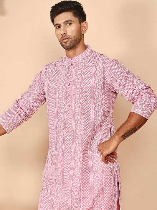 Embroidered Cotton Kurta with Churidar (JOKP P 5264 Pink ) [FF] [O-10]