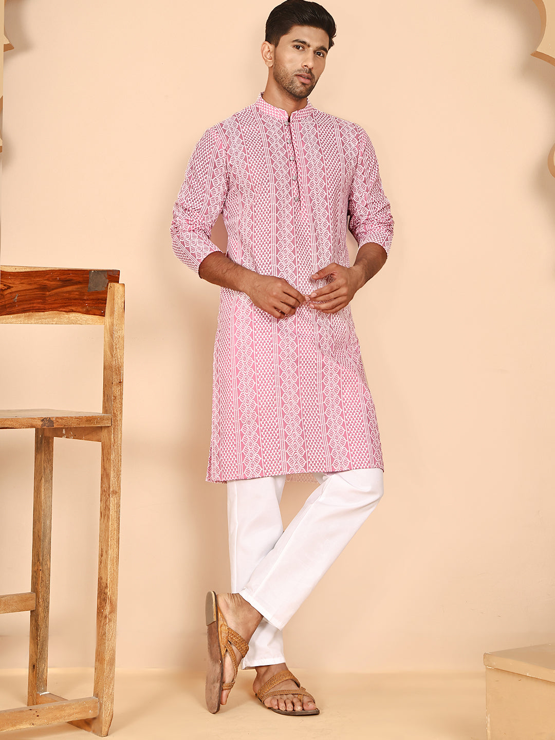 Embroidered Cotton Kurta with Churidar (JOKP P 5264 Pink ) [FF] [O-10]