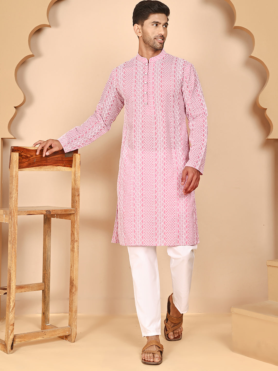Embroidered Cotton Kurta with Churidar (JOKP P 5264 Pink ) [FF] [O-10]