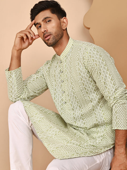 Embroidered Cotton Kurta with Churidar ( JOKP P 5264 P 5264Pista ) [FF] [O-10]