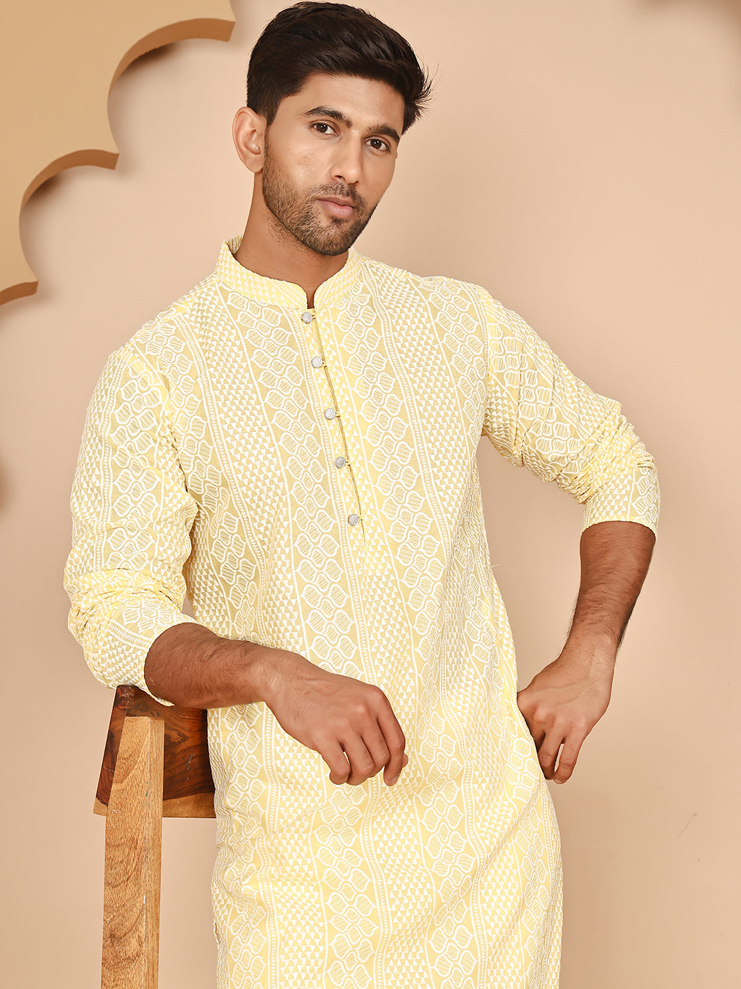Embroidered Cotton Kurta with Churidar (JOKP P 5264 Yellow ) [FF] [O-10]