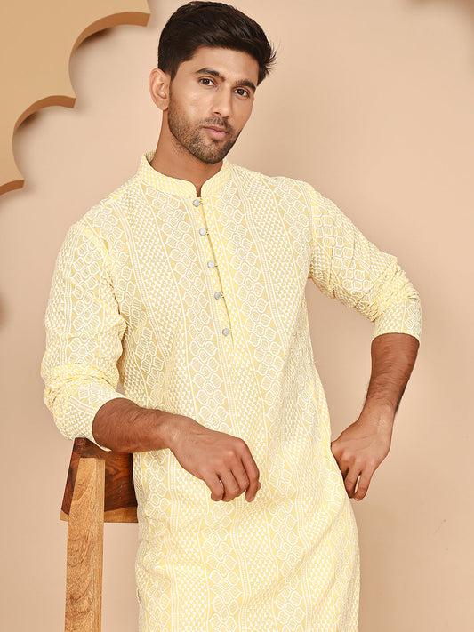 Embroidered Cotton Kurta with Churidar (JOKP P 5264 Yellow ) [FF] [O-10]