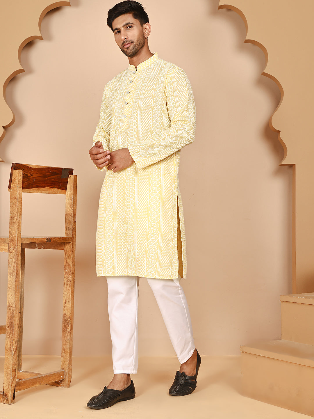 Embroidered Cotton Kurta with Churidar (JOKP P 5264 Yellow ) [FF] [O-10]