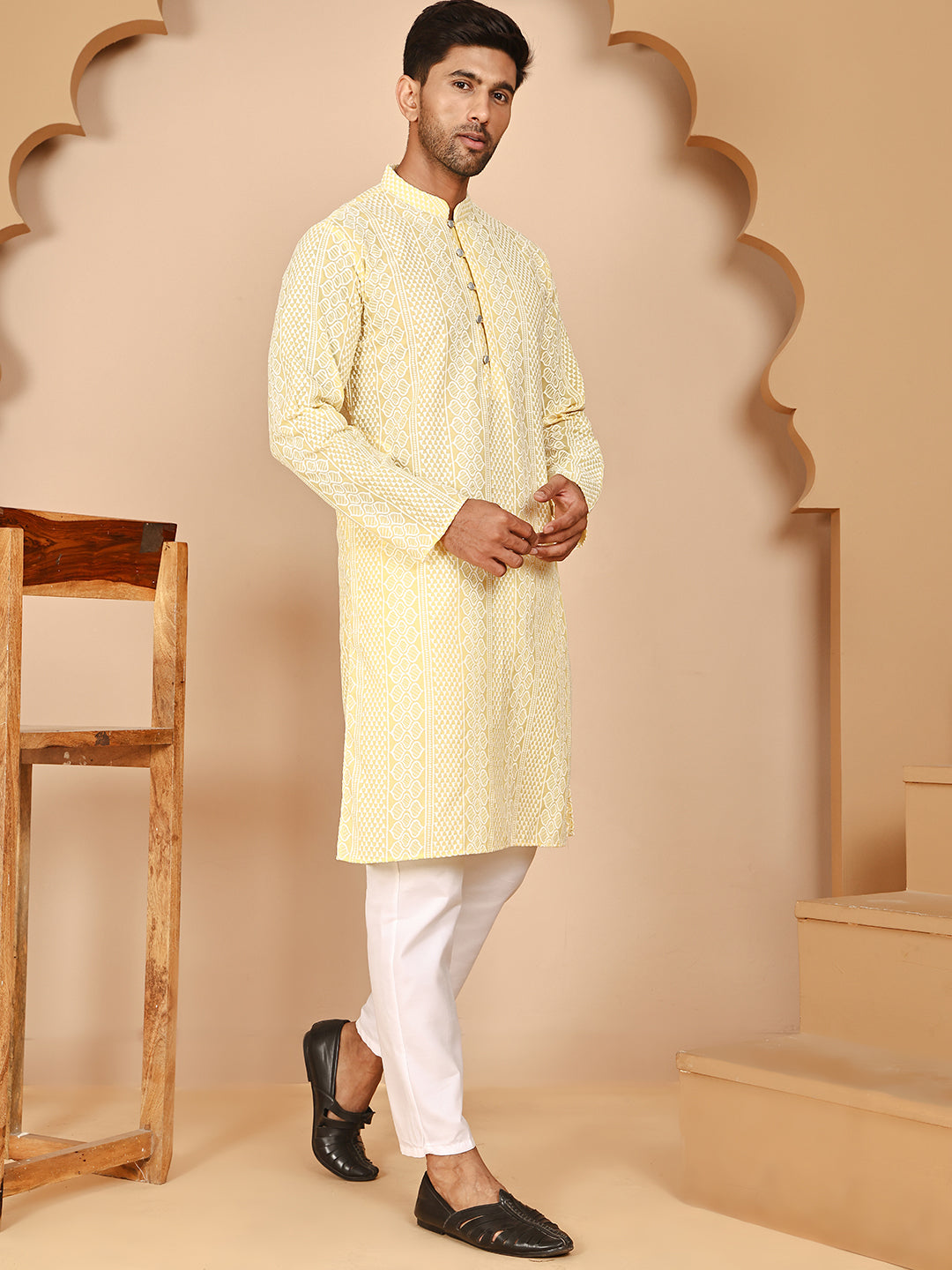 Embroidered Cotton Kurta with Churidar (JOKP P 5264 Yellow ) [FF] [O-10]