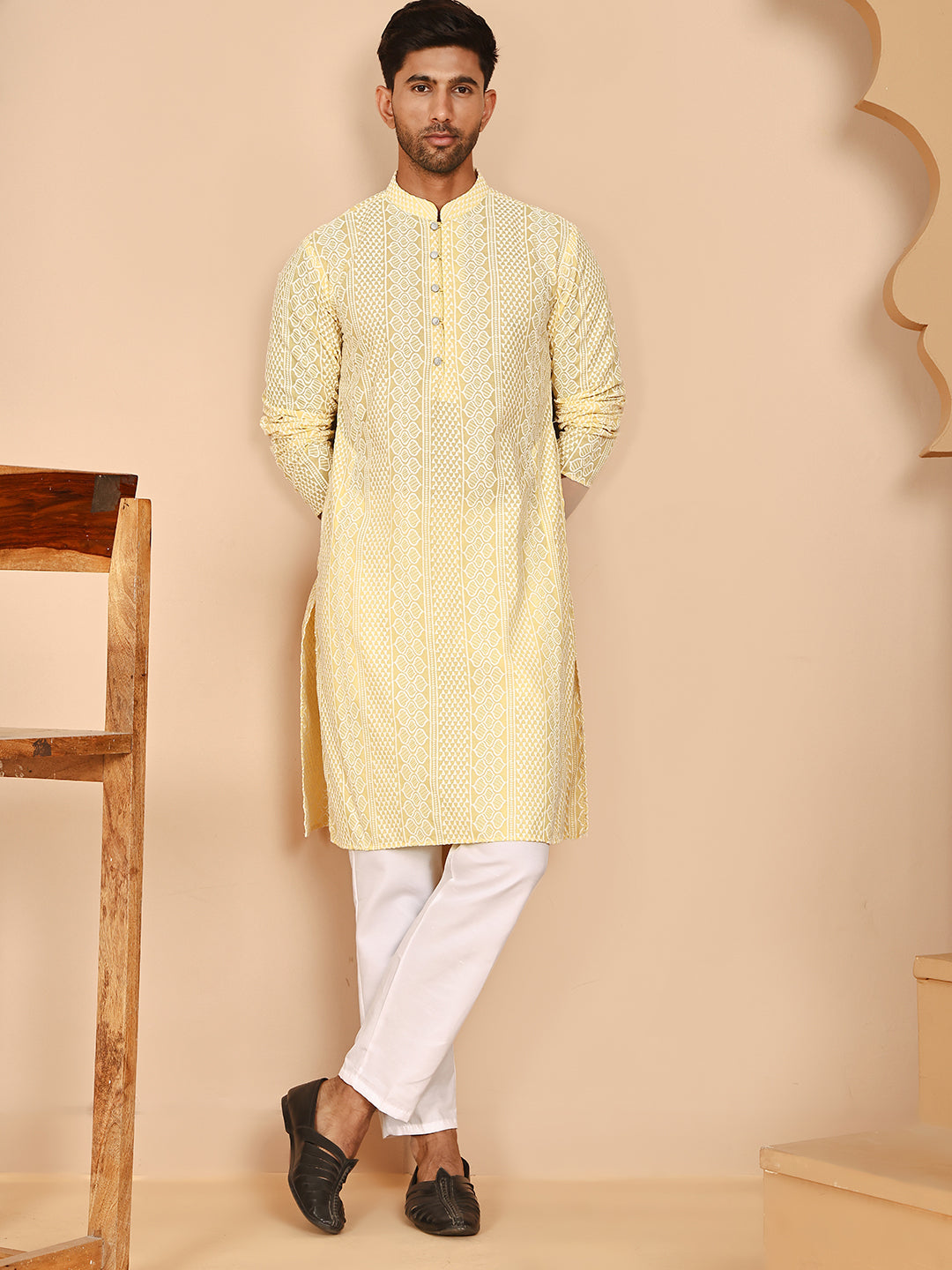 Embroidered Cotton Kurta with Churidar (JOKP P 5264 Yellow ) [FF] [O-10]