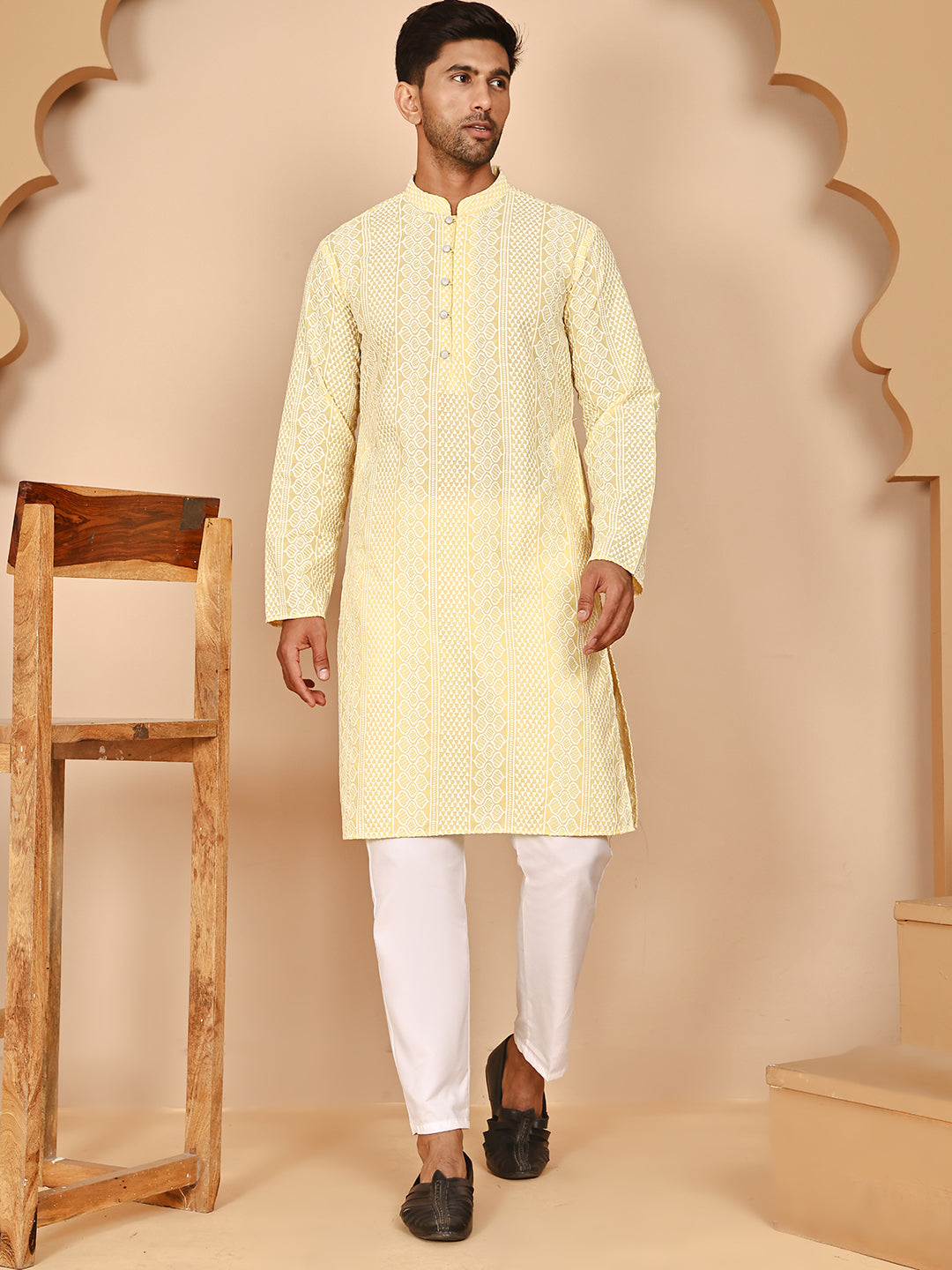 Embroidered Cotton Kurta with Churidar (JOKP P 5264 Yellow ) [FF] [O-10]