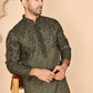 Men's Olive Embroidered Kurta Pyjama Set ( JOKP P 5267 P 5267 Olive ) [FF] [A-1-4]
