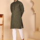 Men's Olive Embroidered Kurta Pyjama Set ( JOKP P 5267 P 5267 Olive ) [FF] [A-1-4]