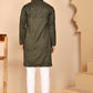 Men's Olive Embroidered Kurta Pyjama Set ( JOKP P 5267 P 5267 Olive ) [FF] [A-1-4]