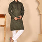 Men's Olive Embroidered Kurta Pyjama Set ( JOKP P 5267 P 5267 Olive ) [FF] [A-1-4]