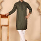 Men's Olive Embroidered Kurta Pyjama Set ( JOKP P 5267 P 5267 Olive ) [FF] [A-1-4]
