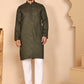 Men's Olive Embroidered Kurta Pyjama Set ( JOKP P 5267 P 5267 Olive ) [FF] [A-1-4]