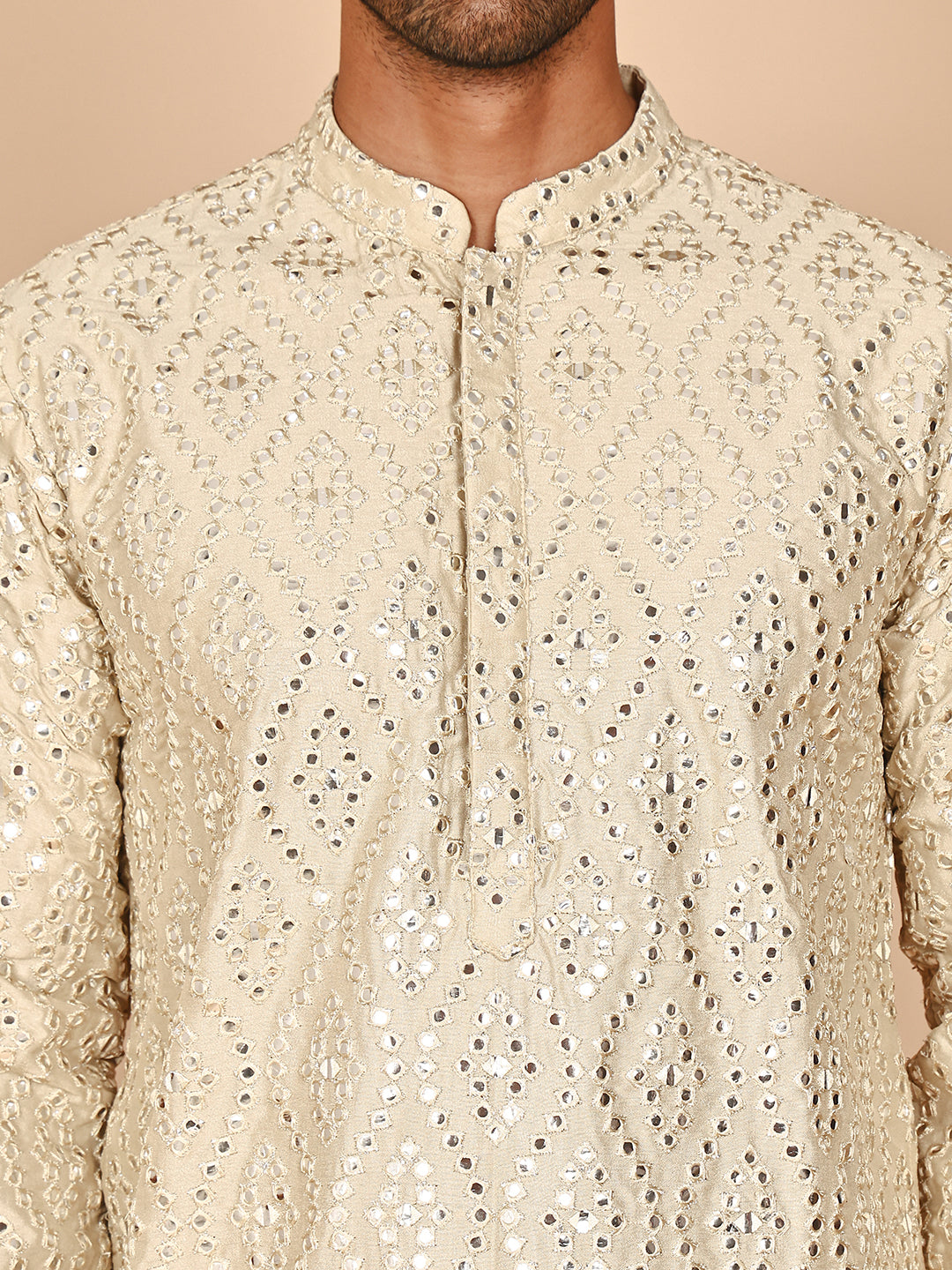Traditional Mirror Embroidered Kurta Set for Men ( JOKP P 5269 P 5269 Cream ) [FF] [I-1-4]