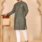 Traditional Mirror Embroidered Kurta Set for Men ( JOKP P 5269 P 5269 Olive ) [FF] [I-1-4]