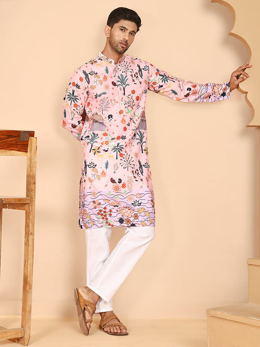 Multicolor Printed Kurta Pyjama with Artistic Design ( JOKP P 5272 P 5272 Peach ) [FF] [C-12]