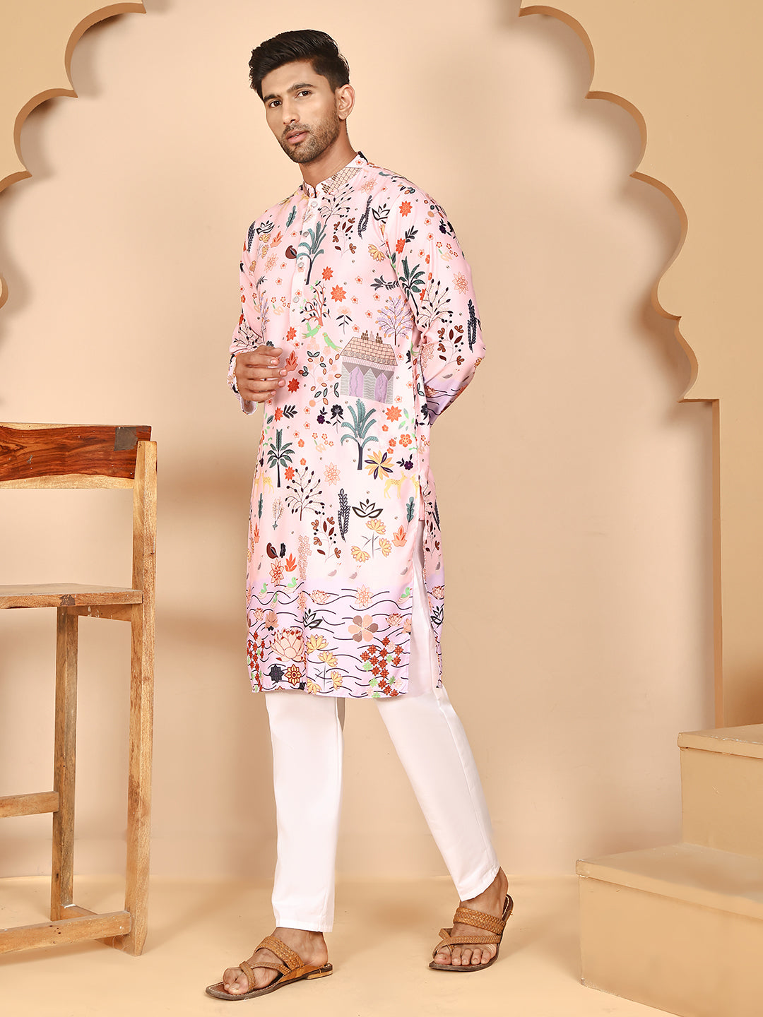 Multicolor Printed Kurta Pyjama with Artistic Design ( JOKP P 5272 P 5272 Peach ) [FF] [C-12]
