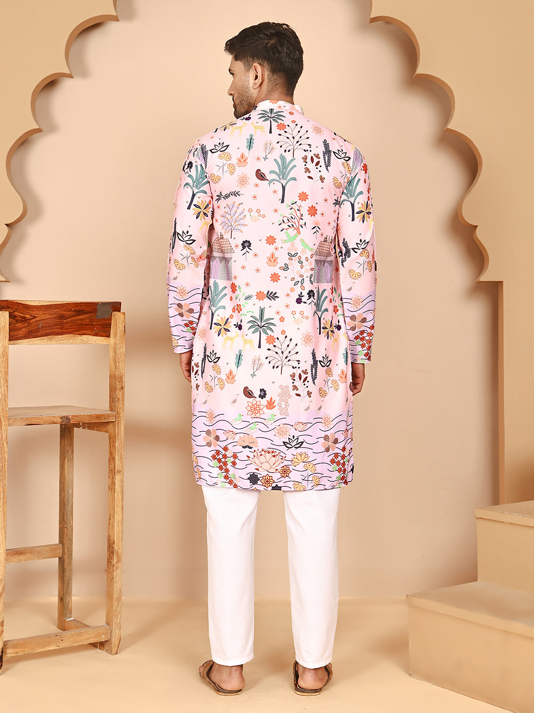Multicolor Printed Kurta Pyjama with Artistic Design ( JOKP P 5272 P 5272 Peach ) [FF] [C-12]