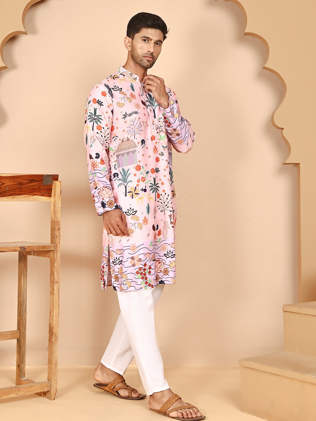 Multicolor Printed Kurta Pyjama with Artistic Design ( JOKP P 5272 P 5272 Peach ) [FF] [C-12]