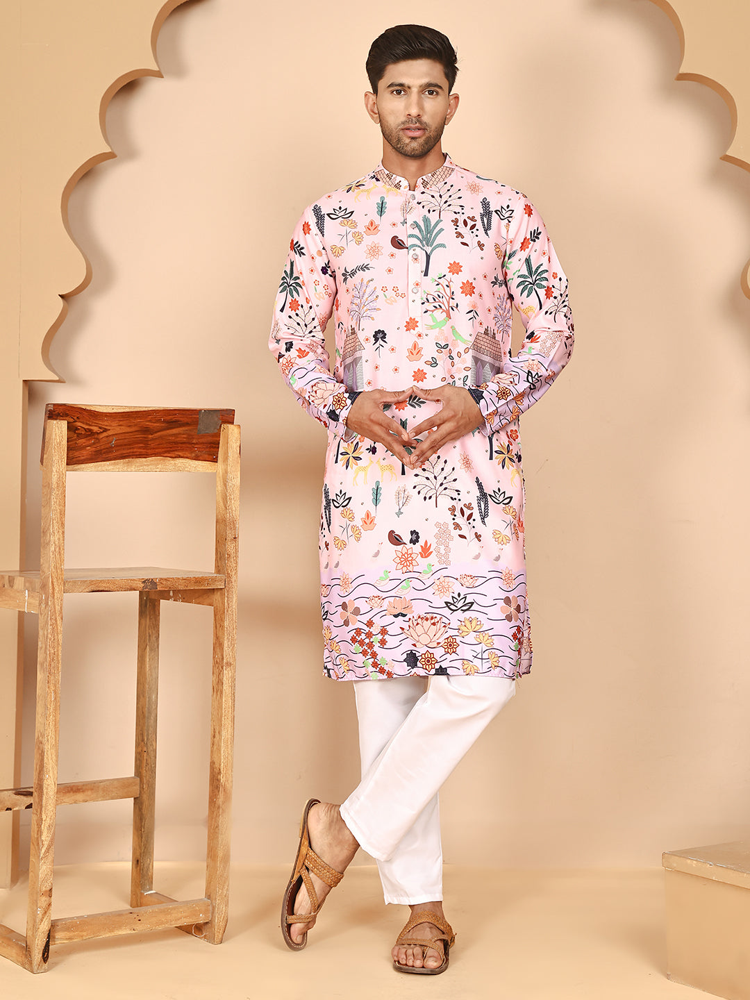 Multicolor Printed Kurta Pyjama with Artistic Design ( JOKP P 5272 P 5272 Peach ) [FF] [C-12]